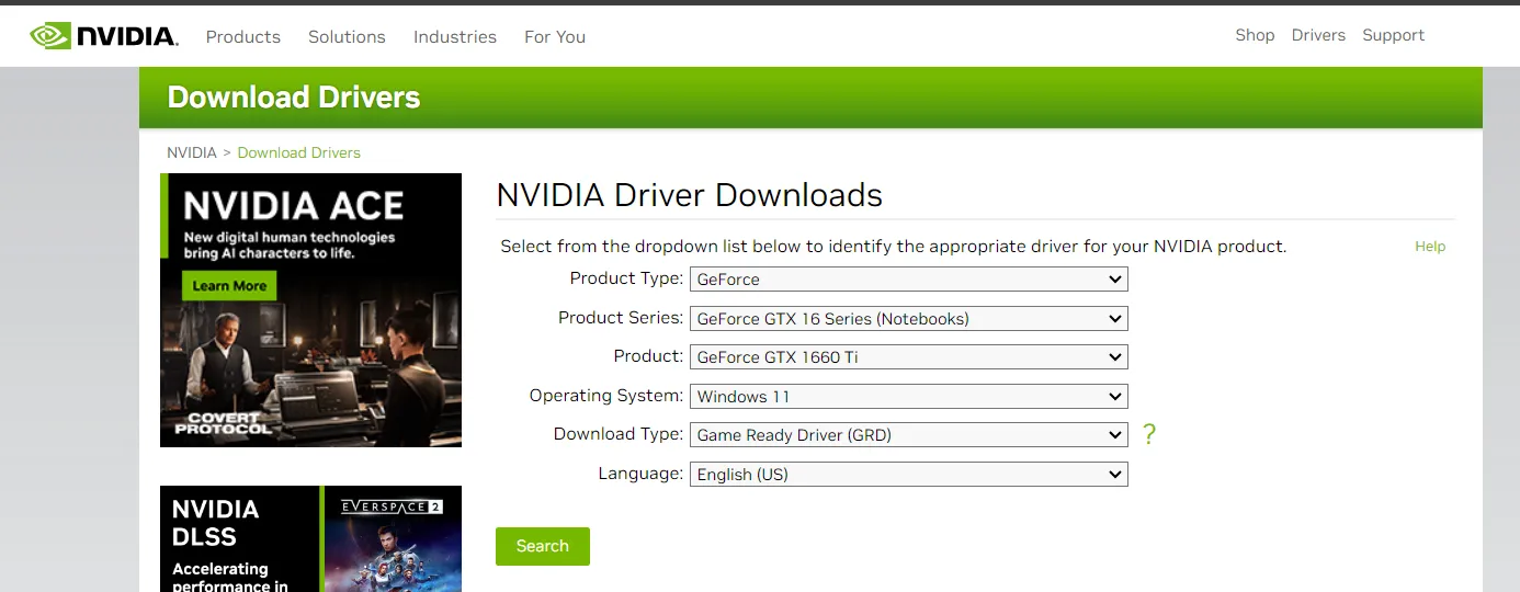 Nvidia Driver Search